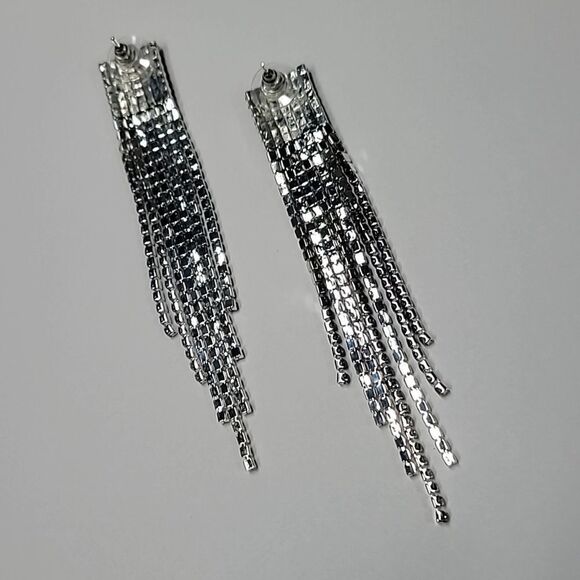 Ombre Black, Navy, White Rhinestone Dangle Earrings - Picture 4 of 8